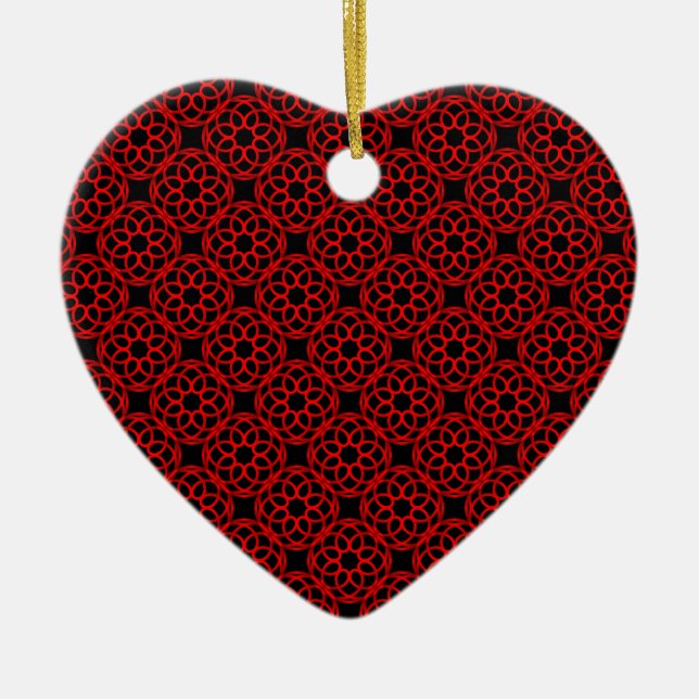 Red Black Geometric Seamless Pattern Ceramic Ornament (Front)