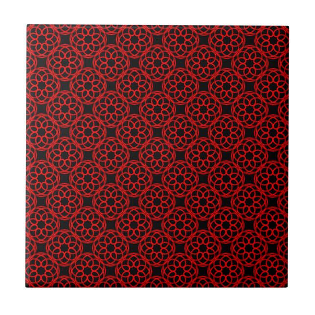 Red Black Geometric Seamless Pattern Ceramic Tile (Front)