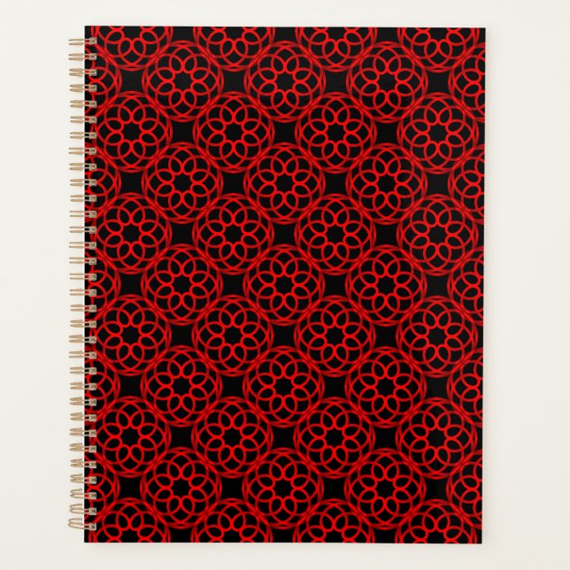 Red Black Geometric Seamless Pattern Planner (Front)