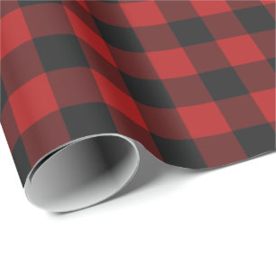 Red & Black Gingham Checked Pattern Wrapping Paper