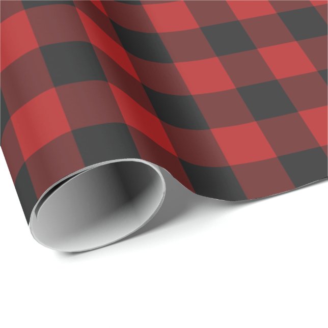 Red & Black Gingham Checked Pattern Wrapping Paper (Roll Corner)