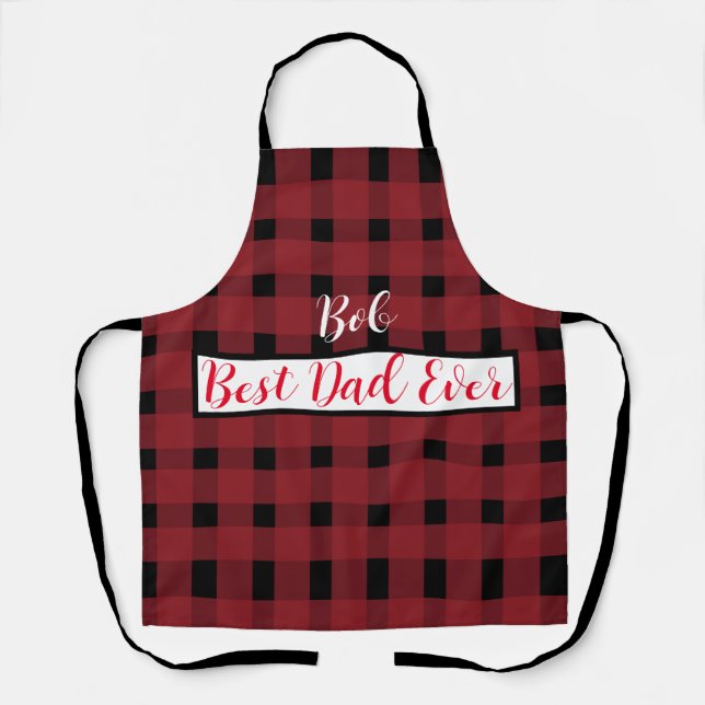 Red Black Gingham Dad Personalised Apron (Front)