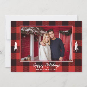 Red & Black Gingham Flannel Photo Christmas Tree Holiday Card