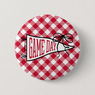 Red & Black Gingham Game Day Pennant 6 Cm Round Badge