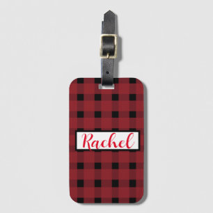 Red Black Gingham Personalised Luggage Tag