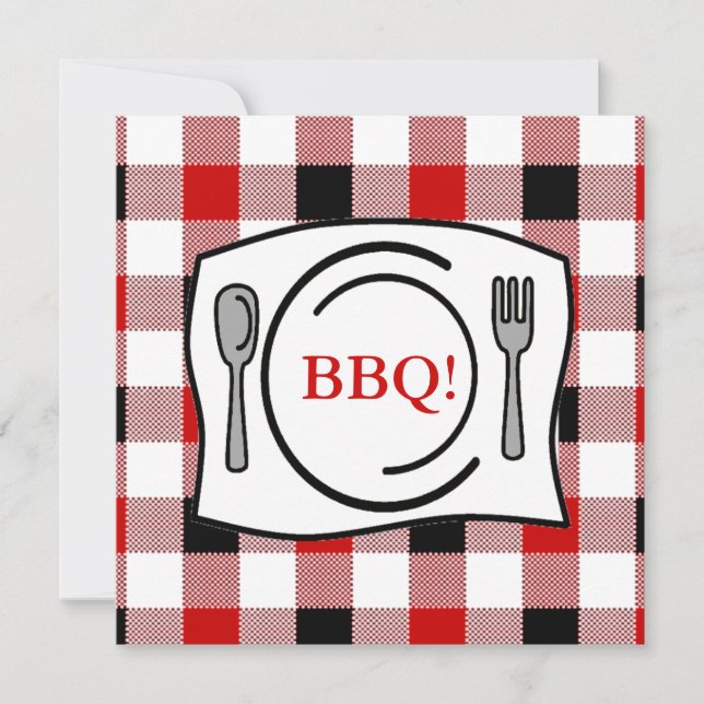 Red Black Gingham Tablecloth BBQ Invitation (Front)