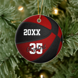 red black girls boys basketball team keepsake ceramic ornament