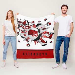 red black girls sports gifts basketballs stars fleece blanket