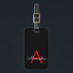 Red Black Girly Script Monogram Name Modern Luggage Tag<br><div class="desc">Red and Black Monogram Add Your Own Name Script Signature Pillow. The luggage bag tag makes the perfect sweet 16 birthday,  wedding,  bridal shower,  baby shower or bachelorette party gift for someone who loves a chic elegant and modern style.</div>
