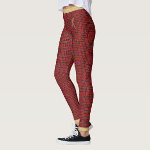 Red & Black Glitter, Golden Waistband, Monogram Leggings