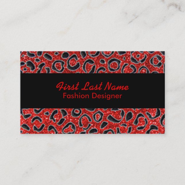 Red black glitter leopard spots custom cards (Front)