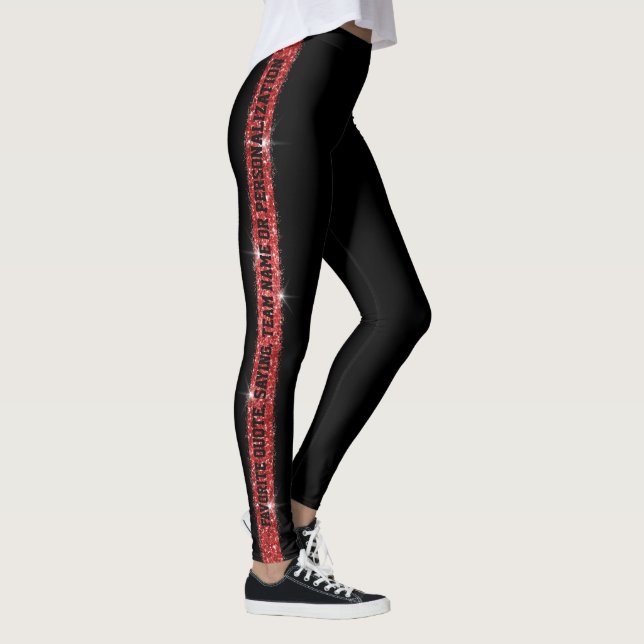 Red Black Glitter Stripe Personalised Leggings (Right)