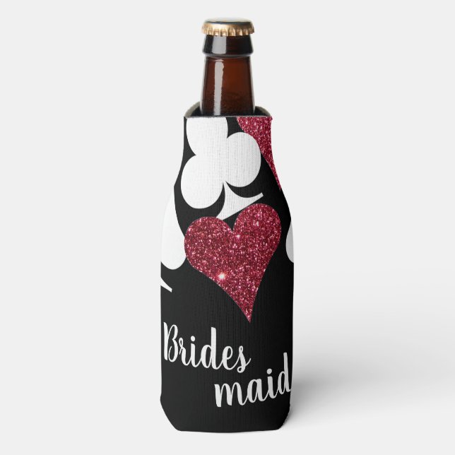 Red Black Glitter Vegas Bridesmaid Bottle Cooler (Bottle Front)