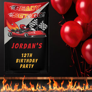 Red   Black Go Kart Racing Birthday Banner