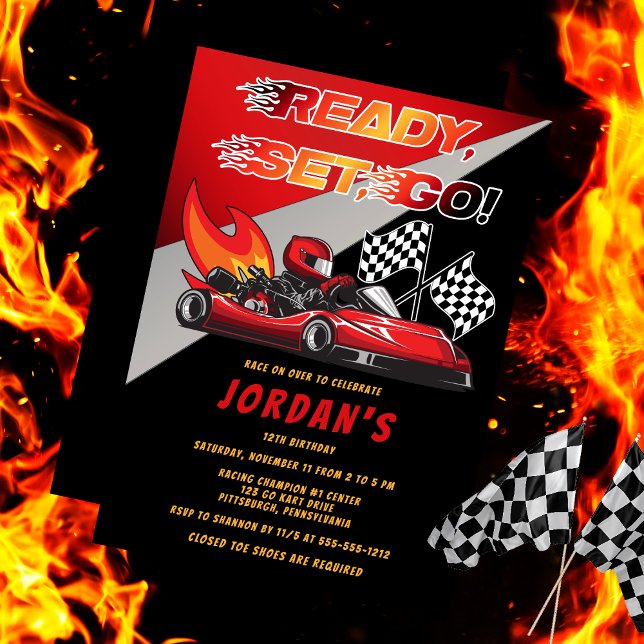 Red | Black Go Kart Racing Birthday Invitation (Red and Black Go Kart Racing Birthday Invitation)