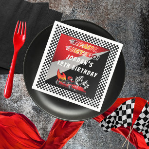 Red   Black Go Kart Racing Birthday Napkin