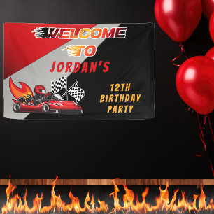 Red   Black Go Kart Racing Birthday Party Welcome Banner