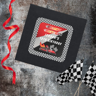 Red   Black Go Kart Racing Birthday Square Sticker