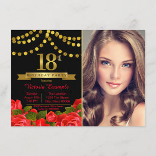 Red Black Gold 18th Birthday Party Invitation