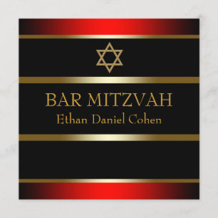 Red Black Gold Bar Mitzvah Invitation