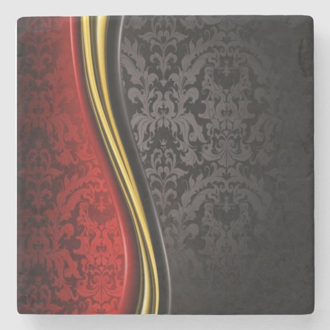 RED, BLACK & GOLD BAROQUE DESIGN MARBLE COASTER (Front)