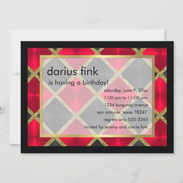 Red Black Gold Birthday Party Invitation (Front)