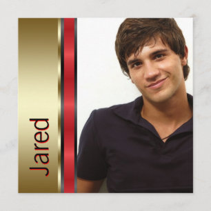 Red Black Gold Boys Photo Graduation Announcements