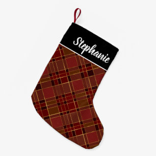 Red Black Gold Buffalo Plaid Personalized Name Small Christmas Stocking