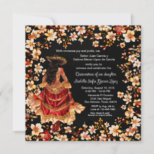 Red Black Gold Charra Quinceañera Invitation