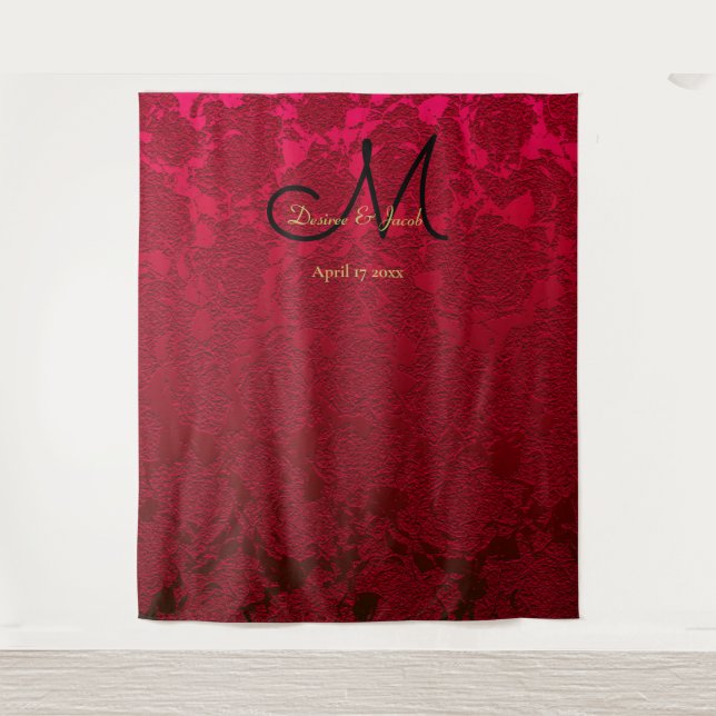 Red Black Gold Christmas Wedding Modern Monogram Tapestry (Front)
