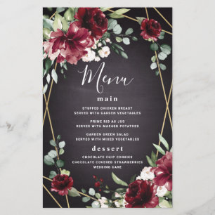 Red Black Gold Floral Elegant Wedding Menu Cards