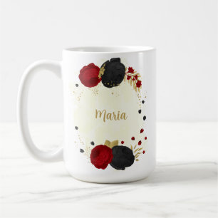 red black & gold floral wedding coffee mug