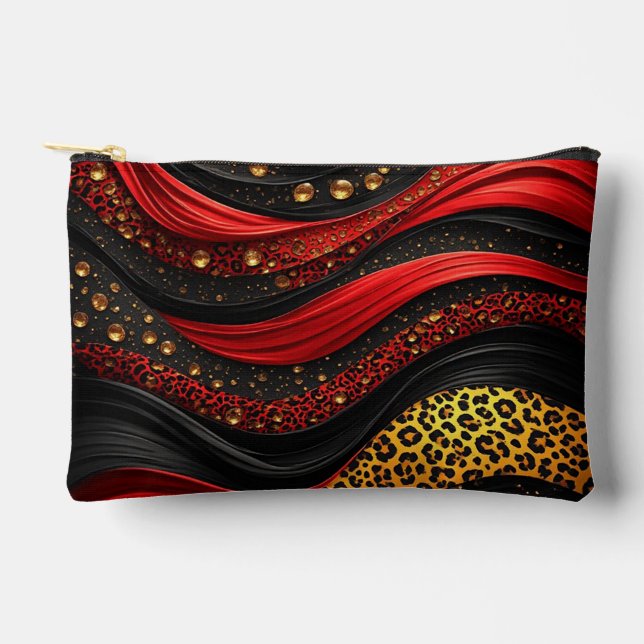 Red Black Gold Flowing Abstract Dramatic Decor Accessory Pouch (Front)