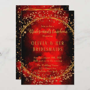 Red Black Gold Geometric Glitter Bridesmaids Lunch Invitation