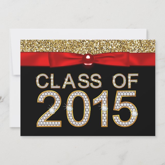 Red Black Gold Glitter Class of 2015 Graduation Invitation (Front)