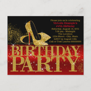 Red Black Gold High Heel Birthday Invitation