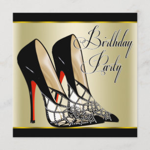 Red Black Gold High Heels Birthday Party Invitation