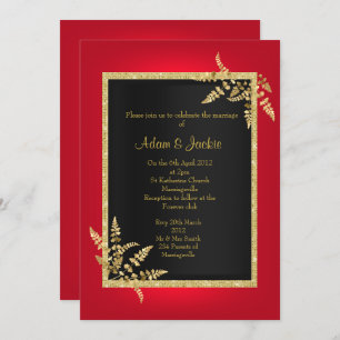 RED BLACK GOLD leaf ELEGANT CLASSY WEDDING Invitation