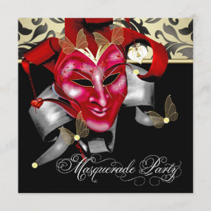 Red Black Gold Masquerade Party Invitations