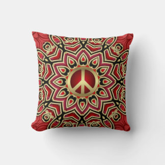 Red Black Gold Peace Geometric Batik Cushion