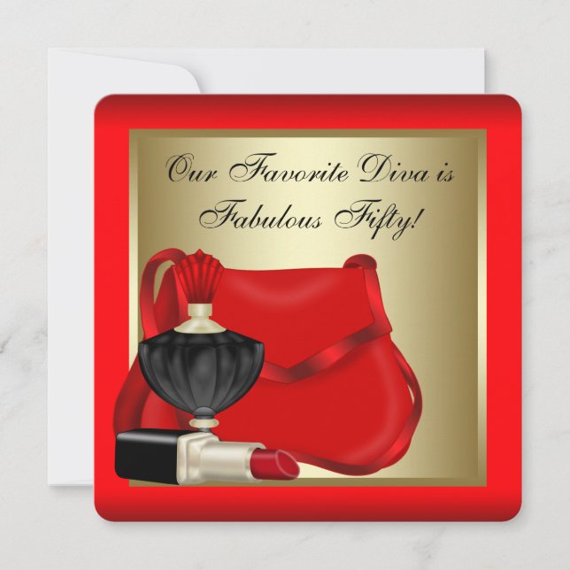 Red Black Gold Perfume Womans Birthday Party Invitation (Front)