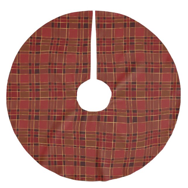 Red Black Gold Plaid        Brushed Polyester Tree Skirt (Front)