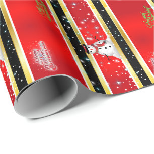 Red Black & Gold Stripes Christmas Wrapping Paper