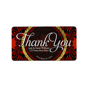 Red Black Gold ThankYou + Address Custom Text Label