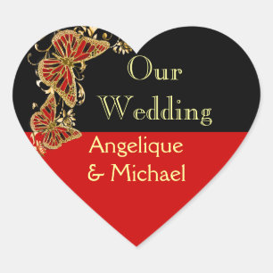 Red black gold wedding engagement heart sticker