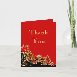 Red black gold wedding engagement thank you card