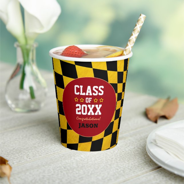 Red /Black /Golden Checked Graduating Class Year Paper Cups (Insitu)
