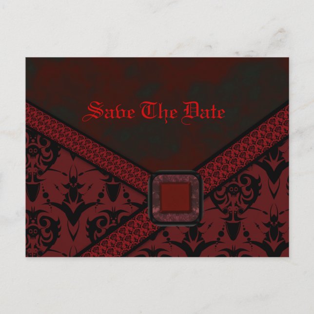 Red & Black Goth Lace Wedding Announcement Postcard (Front)