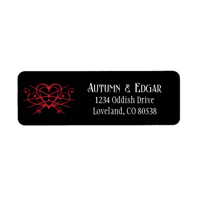 Red Black Gothic Wedding Return Address Label (Front)