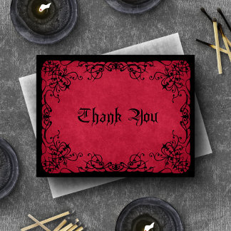 Red Black Gothic Wedding Thank You Card